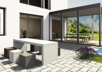 Outdoor Beton-Esstisch Umberto mit Cubes Sitzmöbel von efecto auf Gartenterrasse