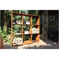 ums Metall Holzregal 1083 aus Cortenstahl für geschmackvolle Gärten