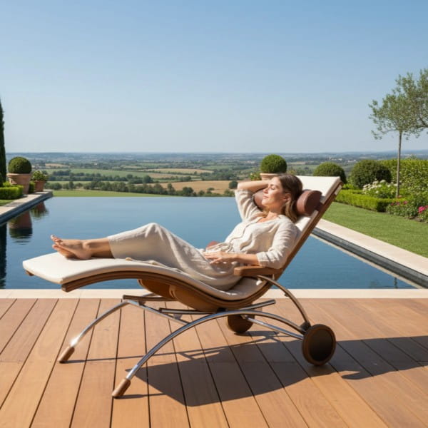 First Class Holz Siesta Classic – Wellnessliege, Holz & Edelstahl